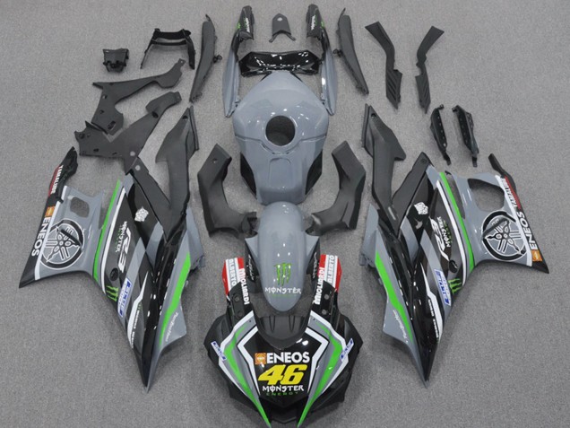 Beste Yamaha YZF R3/R25 Motorrad Verkleidung 2022-2024 - Nardo Grau Grun Schwarz Monster ENEOS 46