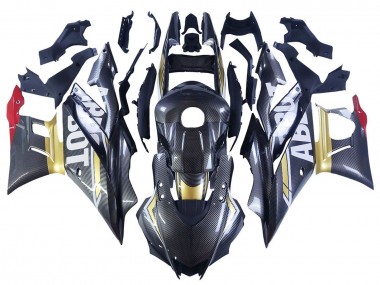 Beste Yamaha YZF R3/R25 Motorrad Verkleidung 2022-2024 - Schwarzer Carbonfaser Stil Goldrot ABBOT