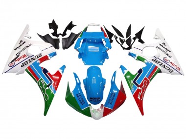 Beste Yamaha YZF R6 Motorrad Verkleidung 2003-2004 - Weiss Blau Grun Rot Kastinee Dunlop Motul