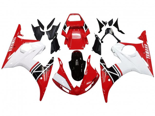 Beste Yamaha YZF R6S Motorrad Verkleidung 2006-2009 - Weiss Rot Glanzendes Schwarz