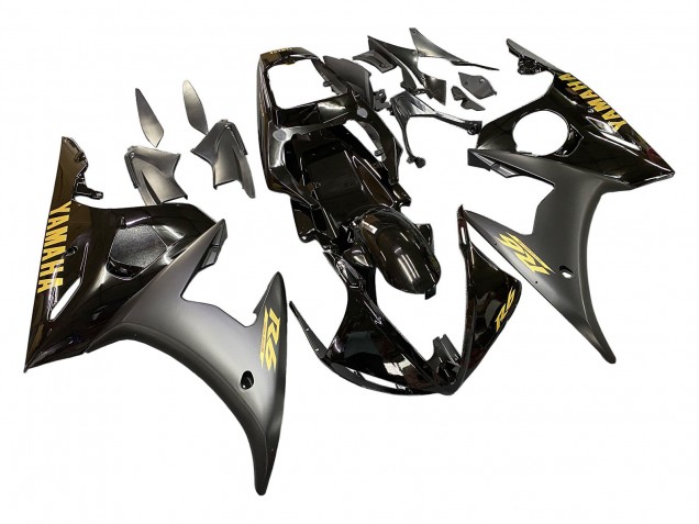 Beste Yamaha YZF R6S Motorrad Verkleidung 2006-2009 - Glanzendes Schwarz Matt Schwarz Gold Aufkleber