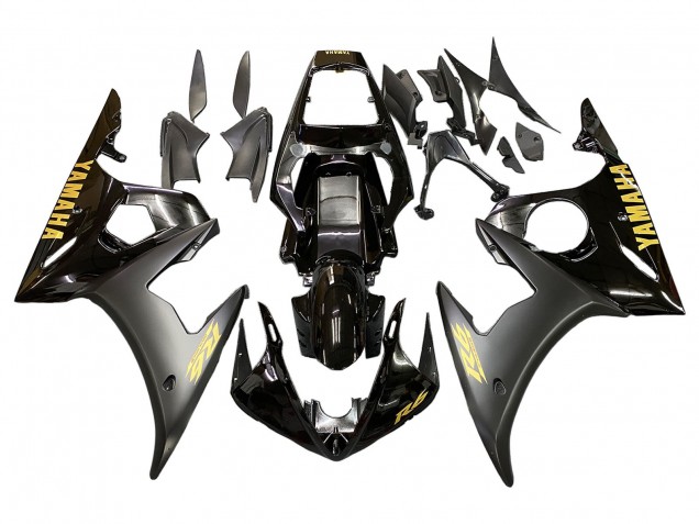 Beste Yamaha YZF R6S Motorrad Verkleidung 2006-2009 - Glanzendes Schwarz Matt Schwarz Gold Aufkleber