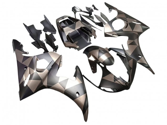 Beste Yamaha YZF R6S Motorrad Verkleidung 2006-2009 - Grau Matt Schwarz Geometric