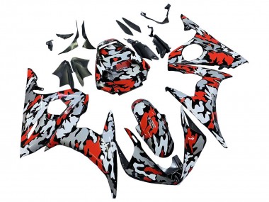 Beste Yamaha YZF R6 Motorrad Verkleidung 2003-2004 - Schwarz Rot Grau Camouflage