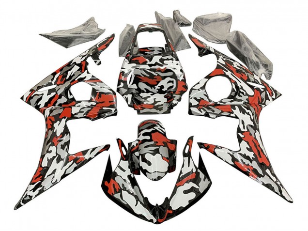 Beste Yamaha YZF R6 Motorrad Verkleidung 2003-2004 - Schwarz Rot Grau Camouflage