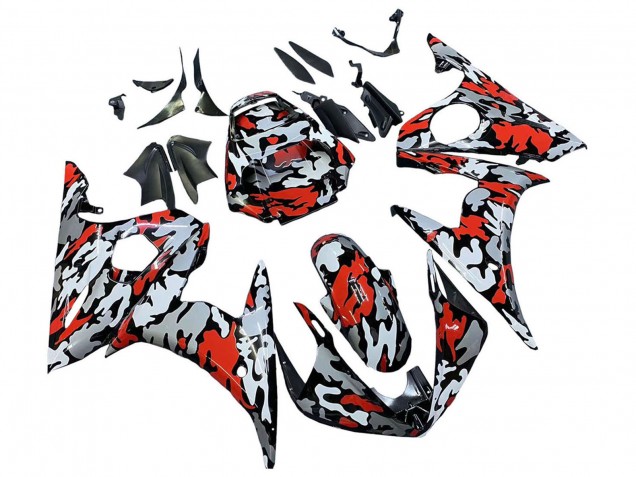Beste Yamaha YZF R6S Motorrad Verkleidung 2006-2009 - Schwarz Rot Grau Camouflage