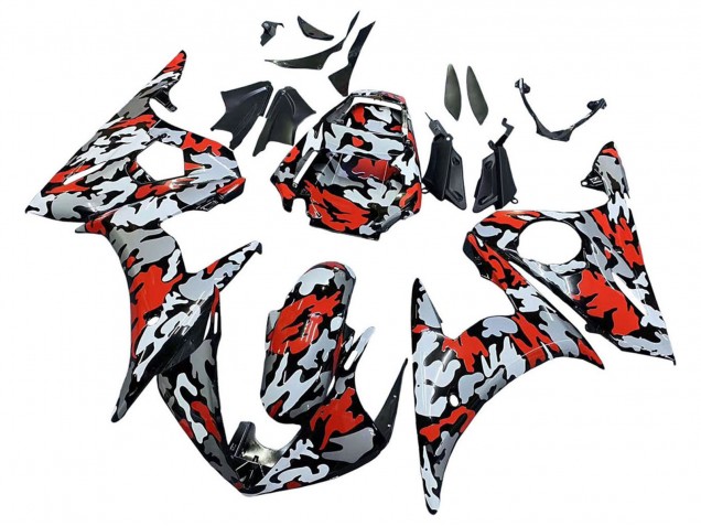 Beste Yamaha YZF R6S Motorrad Verkleidung 2006-2009 - Schwarz Rot Grau Camouflage