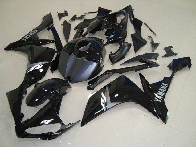 Beste Yamaha YZF R1 Motorrad Verkleidung 2007-2008 - Glanzendes Schwarz Matt Schwarz Weiss Aufkleber