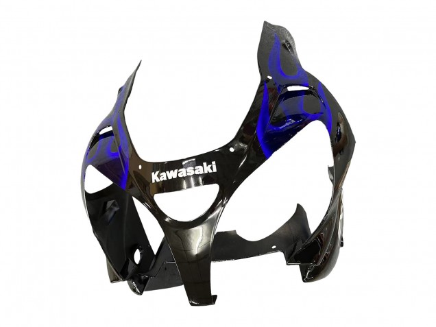 Beste Kawasaki ZX9R Motorrad Verkleidung 2000-2001 - Glanzendes Schwarz Blau Flamme Weiss