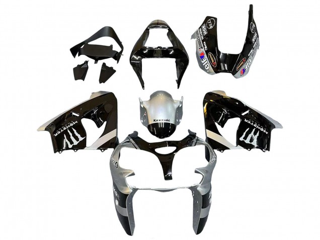 Beste Kawasaki ZX9R Motorrad Verkleidung 2002-2003 - Silber Glanzendes Schwarz Monster Elf