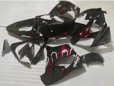 Beste Kawasaki ZX9R Motorrad Verkleidung 2002-2003 - Glanzendes Schwarz Rot Flamme