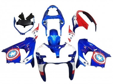 Beste Kawasaki ZX9R Motorrad Verkleidung 2002-2003 - Blau Weiss Rot Captain America Stern