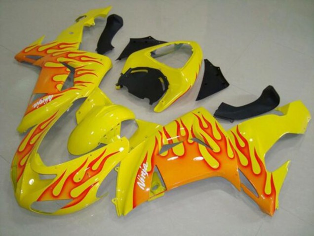 Beste Kawasaki ZX10R Motorrad Verkleidung 2006-2007 - Gelb Orange Flamme