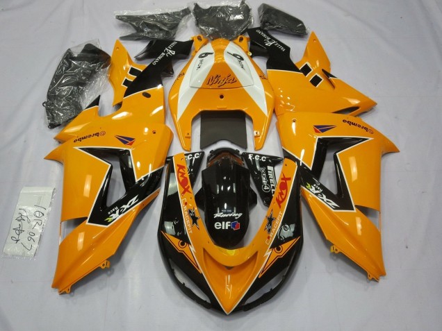 Beste Kawasaki ZX10R Motorrad Verkleidung 2006-2007 - Orange Weiss Schwarz Rennen Elf