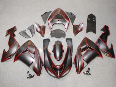 Beste Kawasaki ZX10R Motorrad Verkleidung 2006-2007 - Matt Schwarz Rot PinStreifen