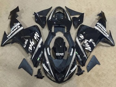 Beste Kawasaki ZX10R Motorrad Verkleidung 2006-2007 - Glanzendes Schwarz Weiss Streifen Elf