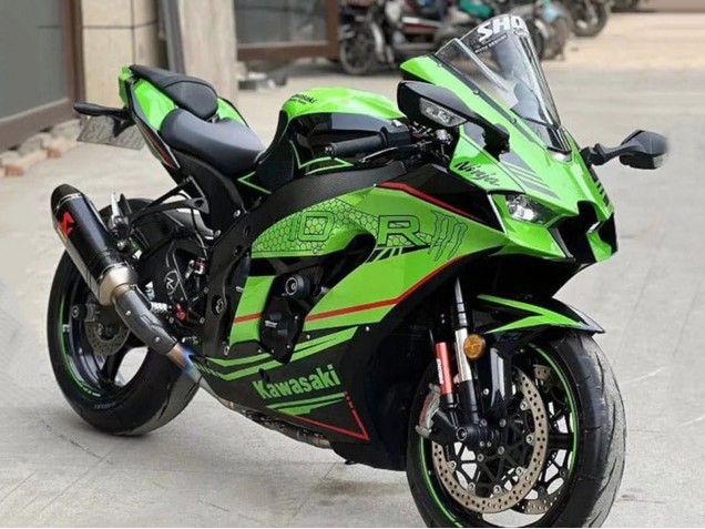 Beste Kawasaki ZX10R Motorrad Verkleidung 2021-2025 - Grun Schwarz Rot Streifen