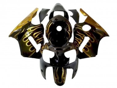 Beste Kawasaki ZX12R Motorrad Verkleidung 2002-2006 - Glanzendes Schwarz Gold Flamme