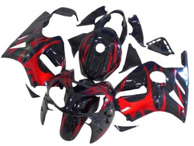 Beste Kawasaki ZX12R Motorrad Verkleidung 2002-2006 - Glanzendes Schwarz Rot Tribal