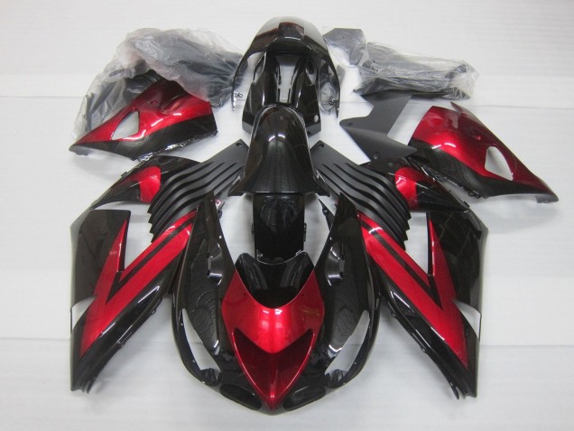 Beste Kawasaki ZX14R ZZR1400 Motorrad Verkleidung 2006-2011 - Bonbon Rot Glanzendes Schwarz