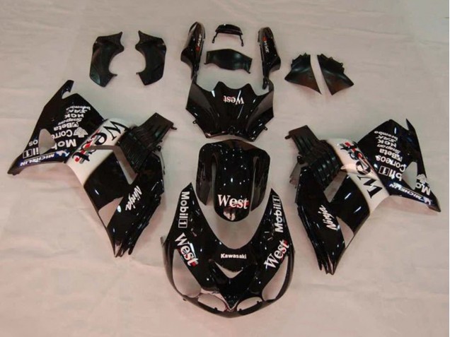 Beste Kawasaki ZX14R ZZR1400 Motorrad Verkleidung 2006-2011 - Glanzendes Schwarz Weiss West