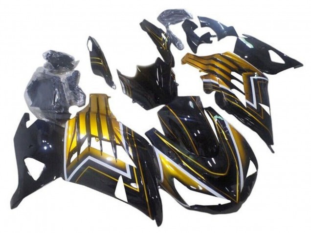 Beste Kawasaki ZX14R ZZR1400 Motorrad Verkleidung 2012-2024 - Glanzendes Schwarz Gold Streifen