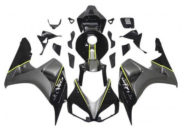 Beste Honda CBR1000RR Motorrad Verkleidung 2006-2007 - Grau Glanzendes Schwarz Gelb Streifen