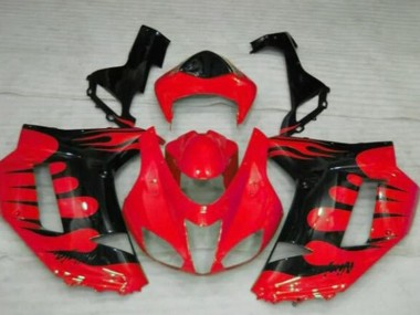 Beste Kawasaki ZX6R Motorrad Verkleidung 2007-2008 - Rot Schwarz Flamme