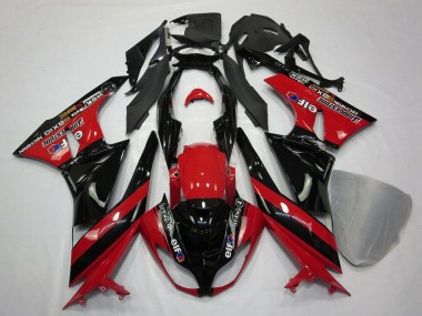 Beste Kawasaki ZX6R Motorrad Verkleidung 2009-2012 - Rot Glanzendes Schwarz Elf Touch4 Bridgestone