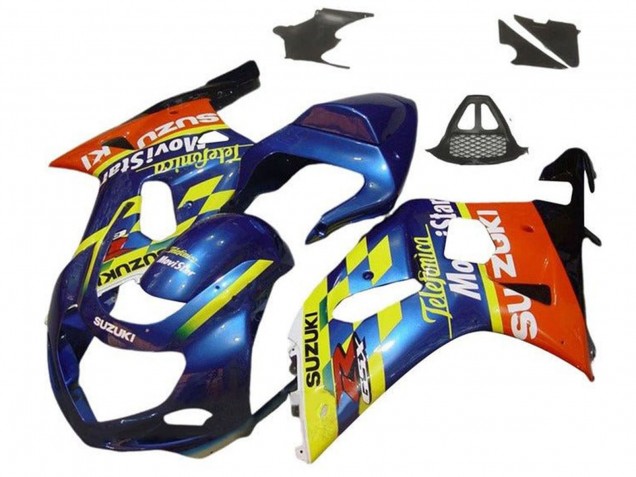 Beste Suzuki GSXR1000 Motorrad Verkleidung 2000-2002 - Blau Gelb Rot Telefonica Motul