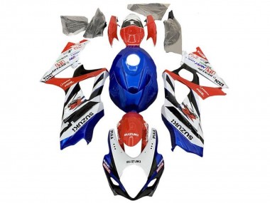 Beste Suzuki GSXR 1000 Motorrad Verkleidung 2005-2006 - Weiss Rot Blau Schwarz Streifen