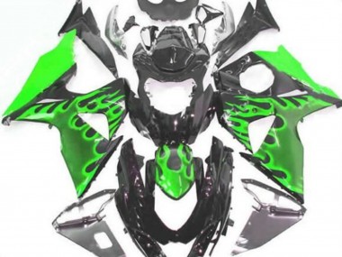 Beste Suzuki GSXR 1000 Motorrad Verkleidung 2009-2016 - Glanzendes Schwarz Grun Flamme