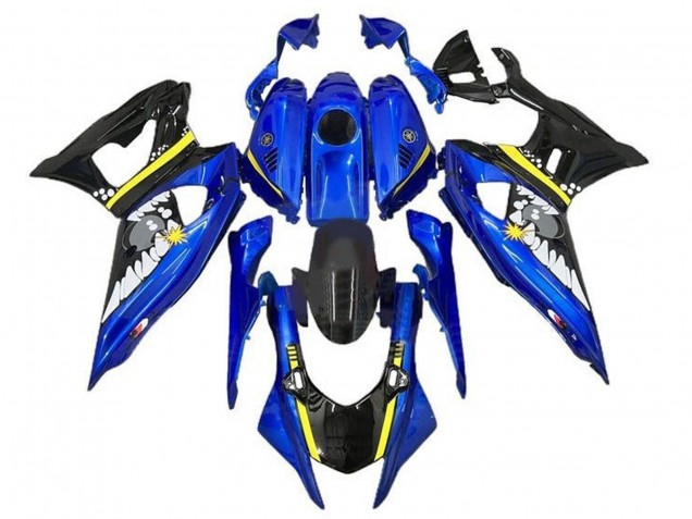 Beste Yamaha YZF R7 Motorrad Verkleidung 2021-2024 - Blau Schwarz Gelb Hai