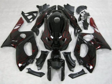 Beste Yamaha YZF600R Thundercat Motorrad Verkleidung 1996-2007 - Glanzendes Schwarz Rot Flamme
