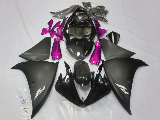 Beste Yamaha YZF 1000 R1 Motorrad Verkleidung 2009-2011 - Glanzendes Schwarz Matt Schwarz Rosa
