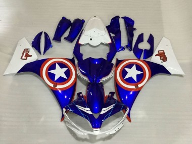 Beste Yamaha YZF 1000 R1 Motorrad Verkleidung 2009-2011 - Blau Weiss Rot Stern Captain America