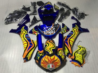 Beste Yamaha YZF 1000 R1 Motorrad Verkleidung 2015-2019 - Blau Gelb Orange Tribal Sun