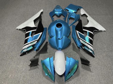 Beste Yamaha YZF R6 Motorrad Verkleidung 2008-2016 - Weiss Blau Schwarz Streifen
