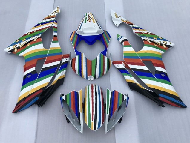 Beste Yamaha YZF R6 Motorrad Verkleidung 2008-2016 - Weiss Blau Grun Gelb Rot Regenbogen Streifen
