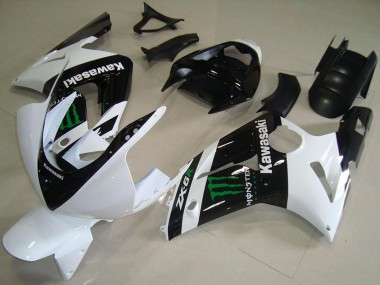 Beste Kawasaki ZX6R Motorrad Verkleidung 2003-2004 - Weiss Glanzendes Schwarz Grun Monster