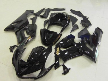Beste Kawasaki ZX6R Motorrad Verkleidung 2005-2006 - Glanzendes Schwarz Gold Aufkleber