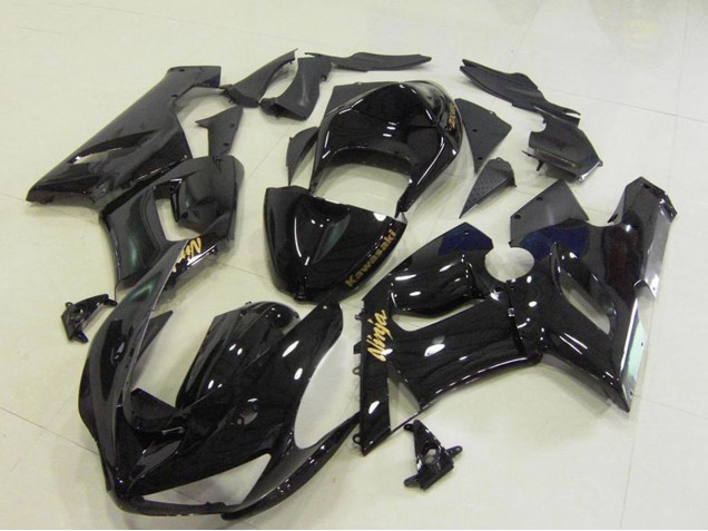 Beste Kawasaki ZX6R Motorrad Verkleidung 2005-2006 - Glanzendes Schwarz Gold Aufkleber