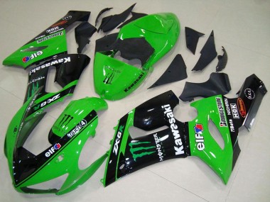 Beste Kawasaki ZX6R Motorrad Verkleidung 2005-2006 - Grun Glanzendes Schwarz Elf Monster