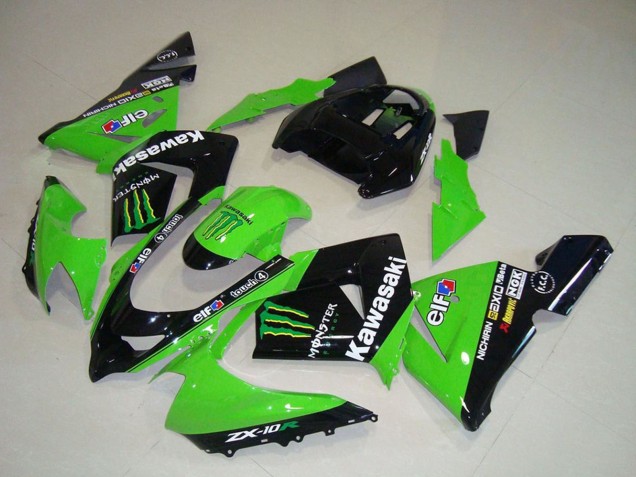 Beste Kawasaki ZX10R Motorrad Verkleidung 2004-2005 - Grun Schwarz Monster Elf