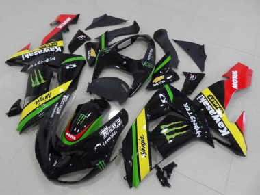 Beste Kawasaki ZX10R Motorrad Verkleidung 2006-2007 - Glanzendes Schwarz Rot Gelb Grun Monster