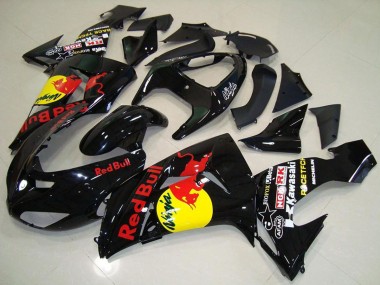 Beste Kawasaki ZX10R Motorrad Verkleidung 2006-2007 - Glanzendes Schwarz Gelb Red Bull