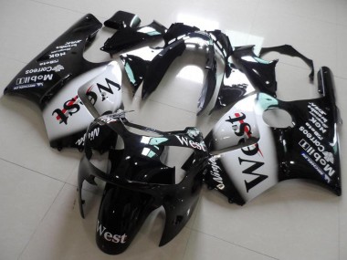 Beste Kawasaki ZX12R Motorrad Verkleidung 2000-2001 - Glanzendes Schwarz Weiss West