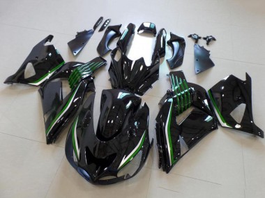 Beste Kawasaki ZX14R ZZR1400 Motorrad Verkleidung 2006-2011 - Glanzendes Schwarz Grun Linie