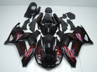 Beste Kawasaki ZX14R ZZR1400 Motorrad Verkleidung 2006-2011 - Glanzendes Schwarz Rot Flamme