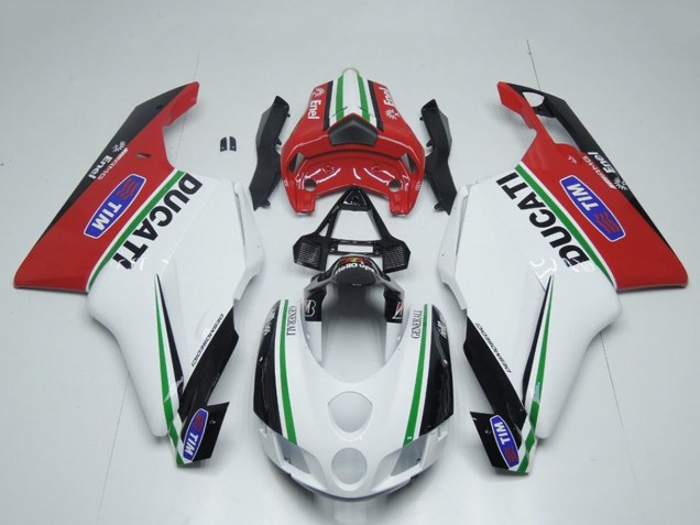 Beste Ducati 749 999 Motorrad Verkleidung 2005-2006 - Weiss Rot Grun Glanzendes Schwarz Enel Generali Tim